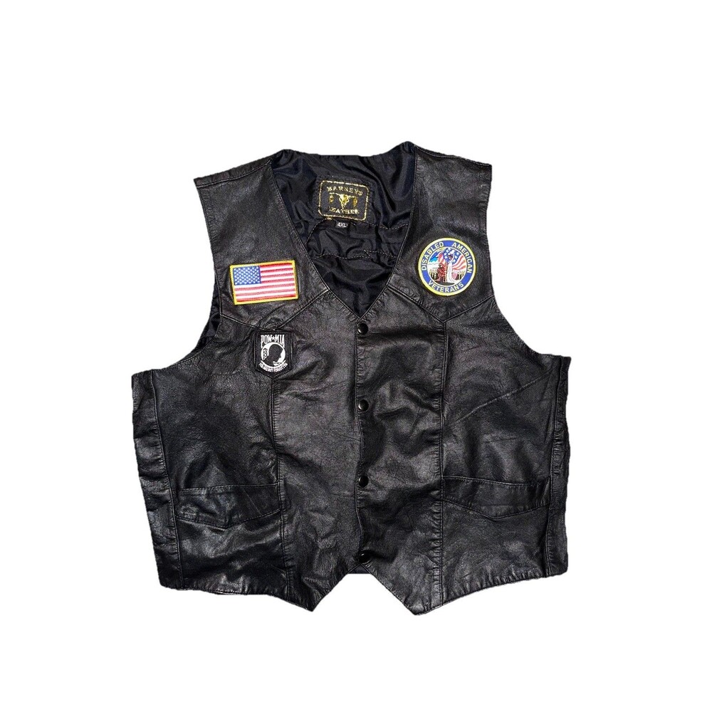 Barney's Leather Motor Cycle Style Mens Leather Vest Black Rare Big Sz 4XL